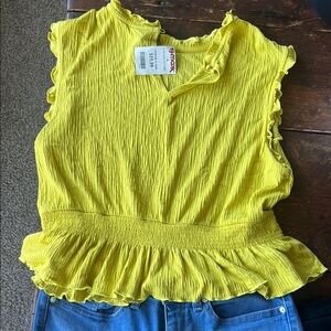 Yellow Ruffled Sleeveless Top